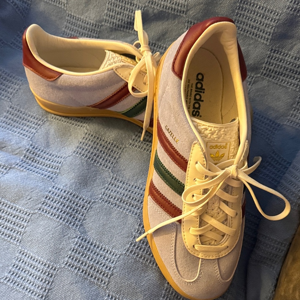 Adidas Gazelle White Sneakers with Red and Green Accents